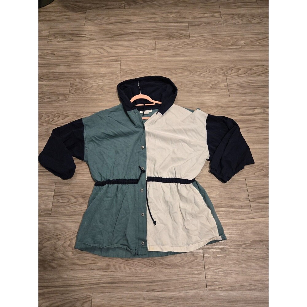 Vintage 90s Paris Sport Club Teal White Colorblock Snap Front Hoodie Jacket L